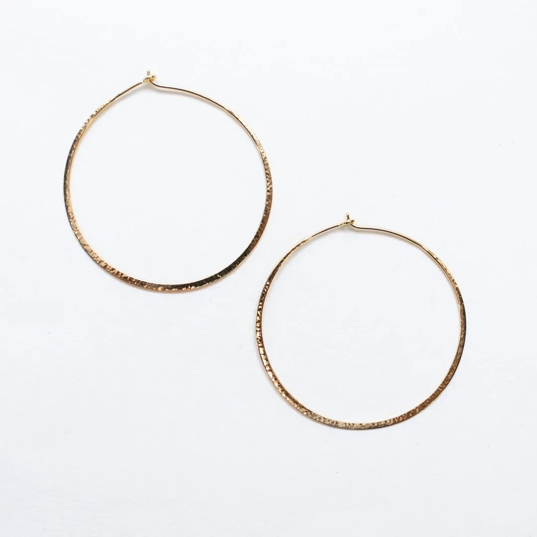 Large Gold Vermeil Hammered Wire Hoops