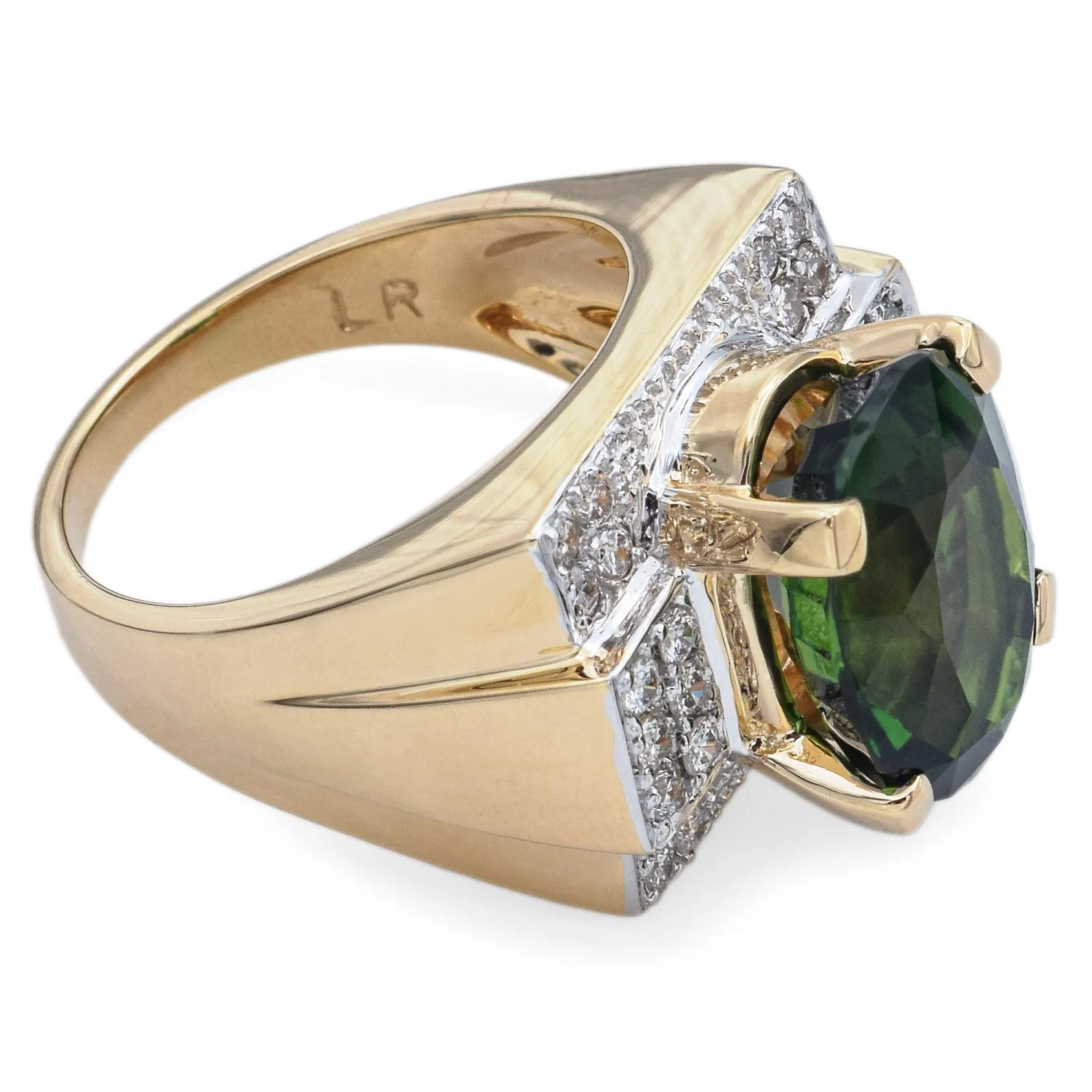 Laura Ramsey 14K Yellow Gold 6.43Ct Green Tourmaline, 0.56TCW Diamond Ring Size7