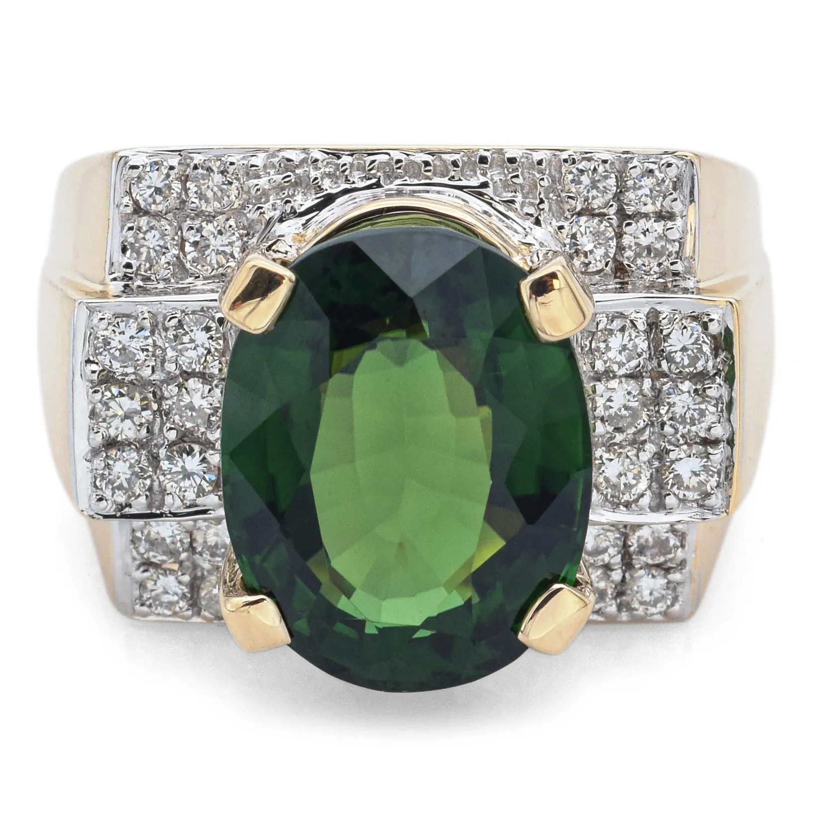 Laura Ramsey 14K Yellow Gold 6.43Ct Green Tourmaline, 0.56TCW Diamond Ring Size7