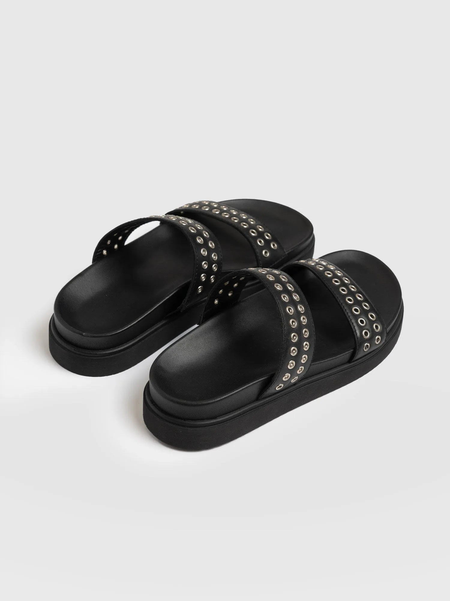 Maddox Eyelet Slides - Black