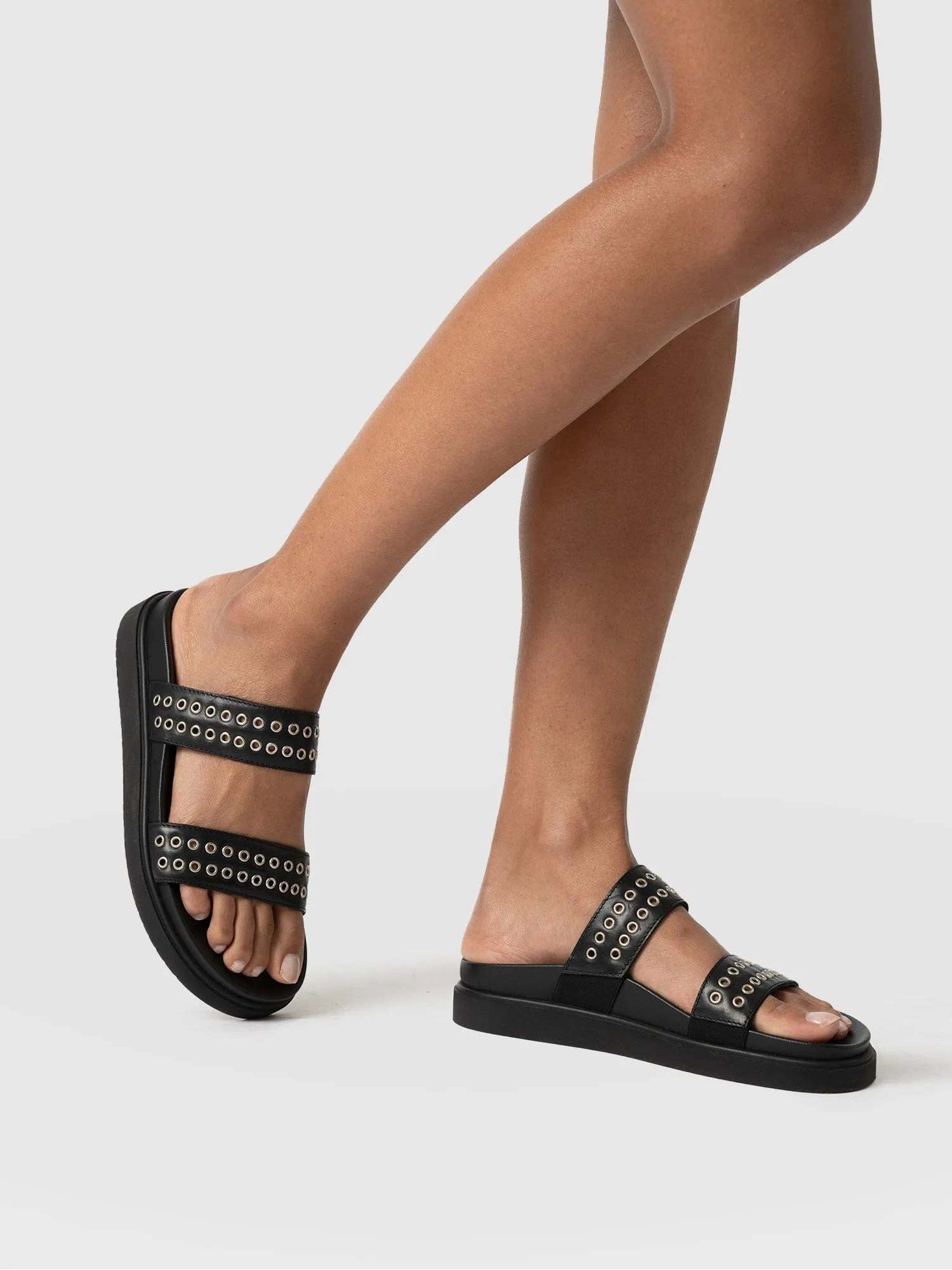 Maddox Eyelet Slides - Black