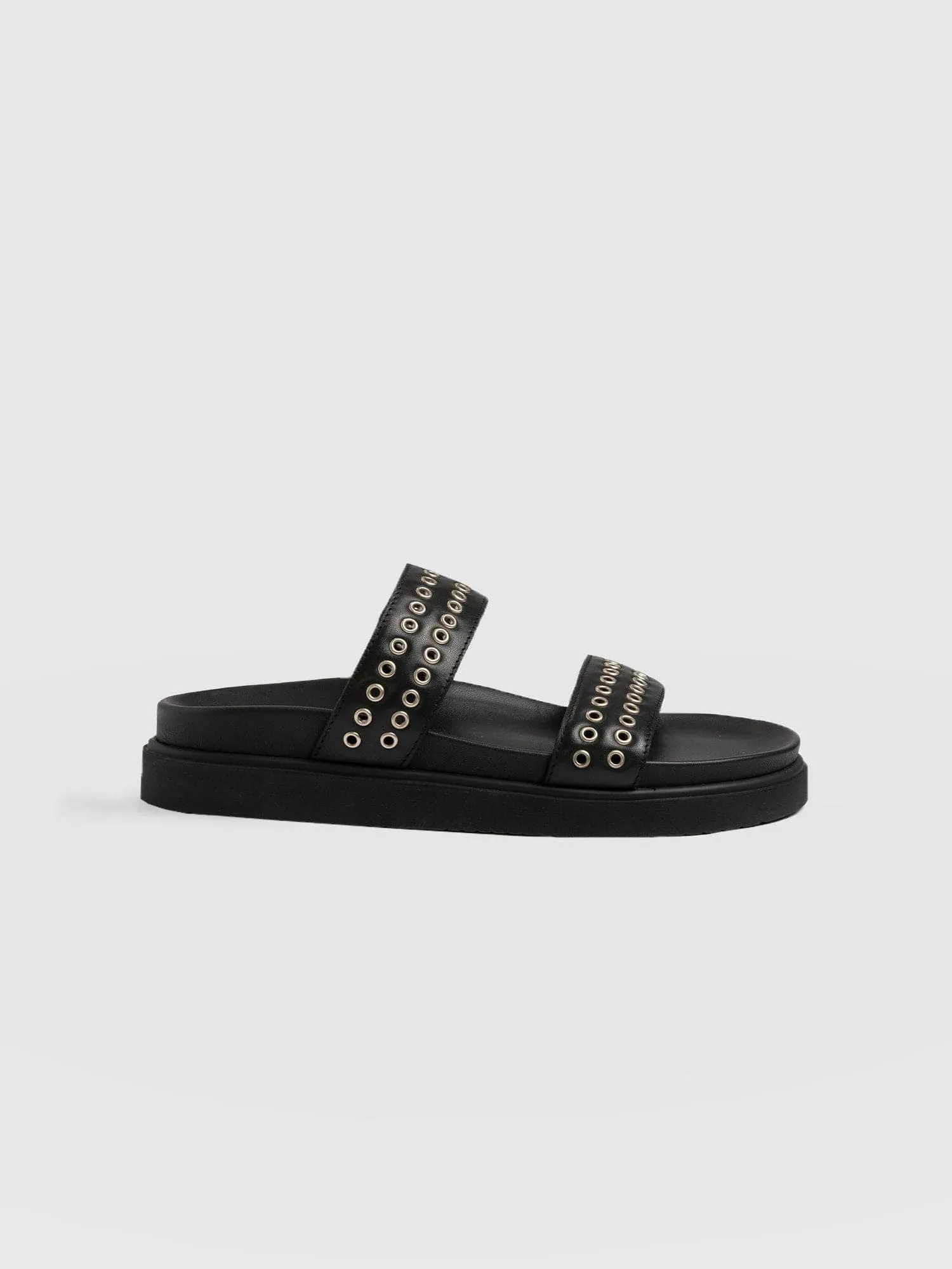 Maddox Eyelet Slides - Black