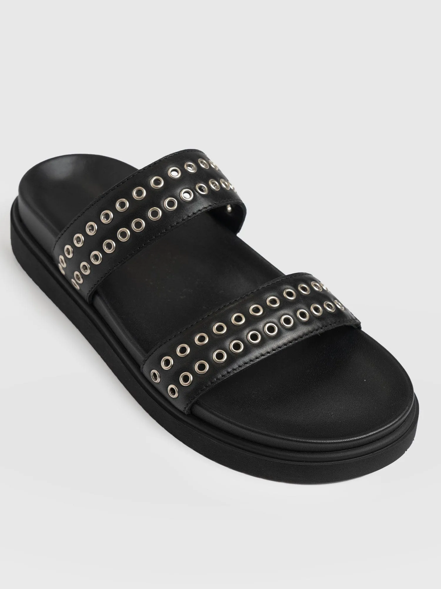 Maddox Eyelet Slides - Black