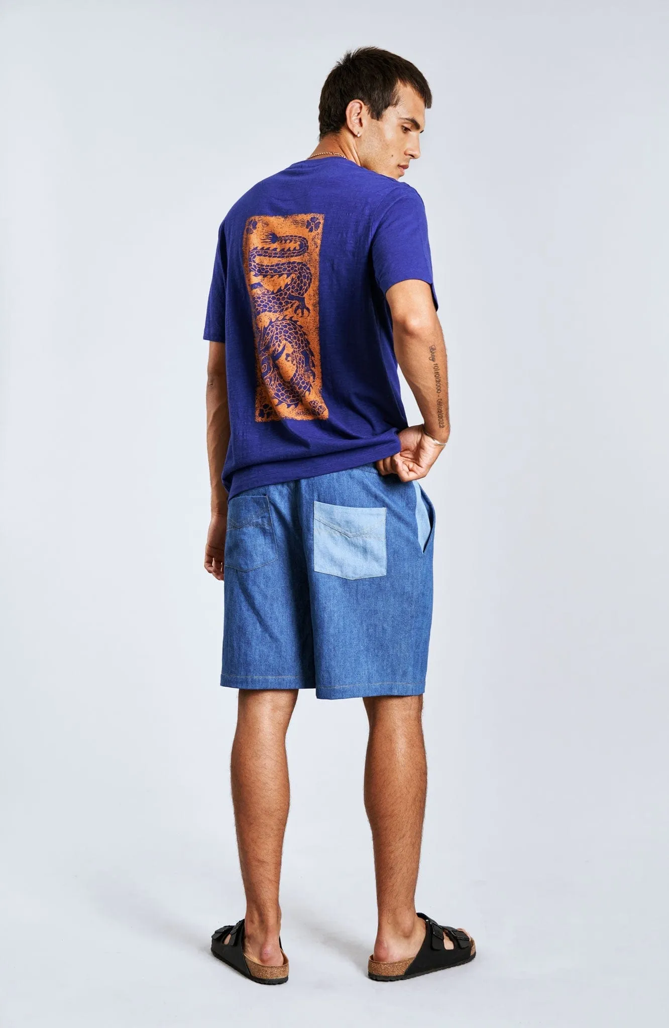 Mario Men's Linen Shorts | Blue Patchwork