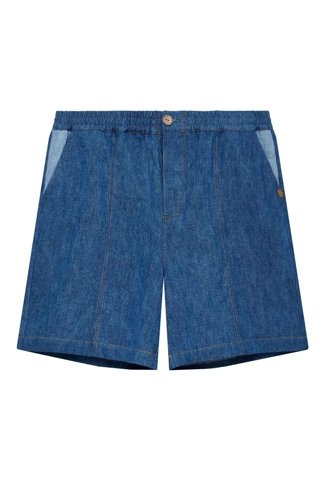 Mario Men's Linen Shorts | Blue Patchwork