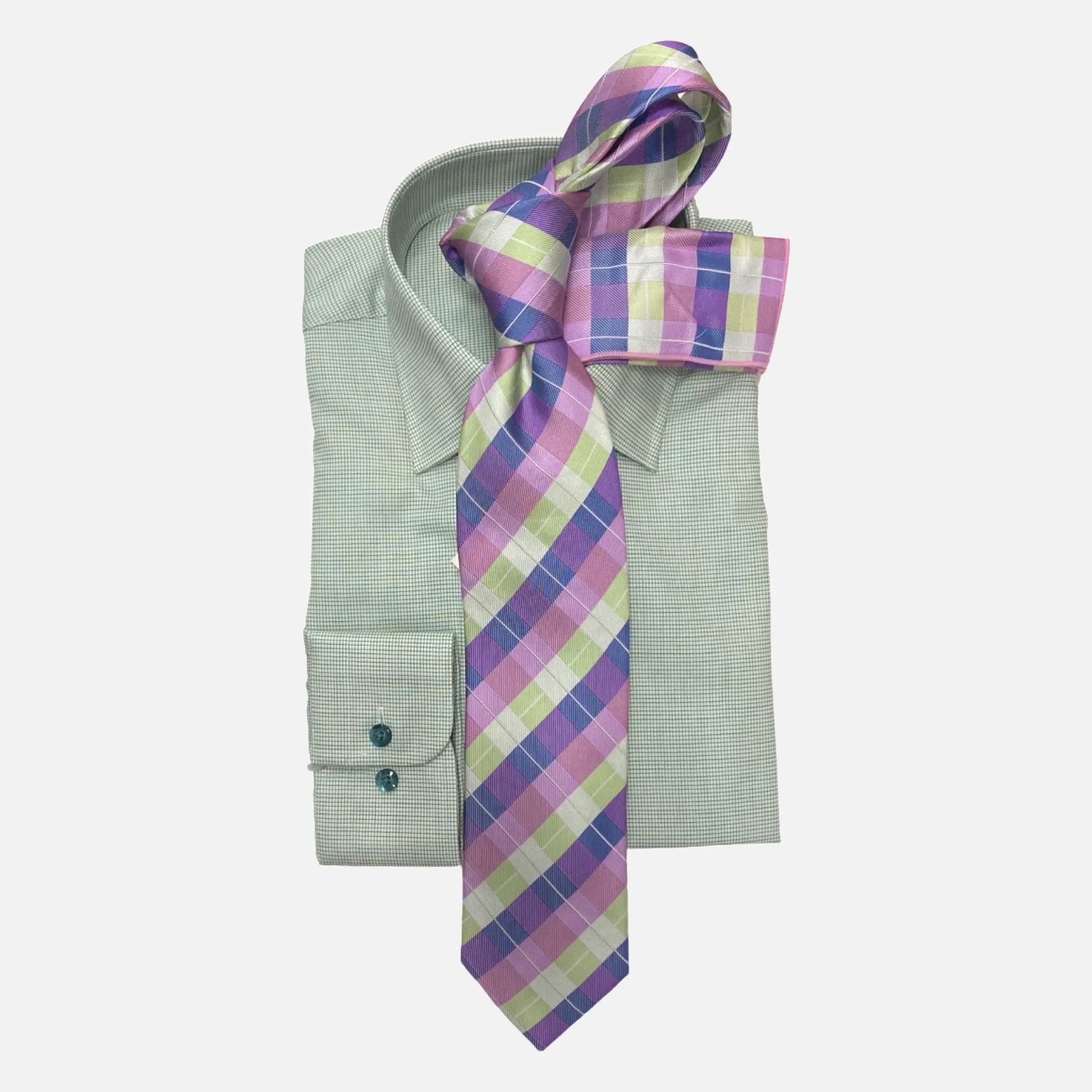 Modena Contemporary Fit Dress Shirt: Green Mini Check Line Pattern"