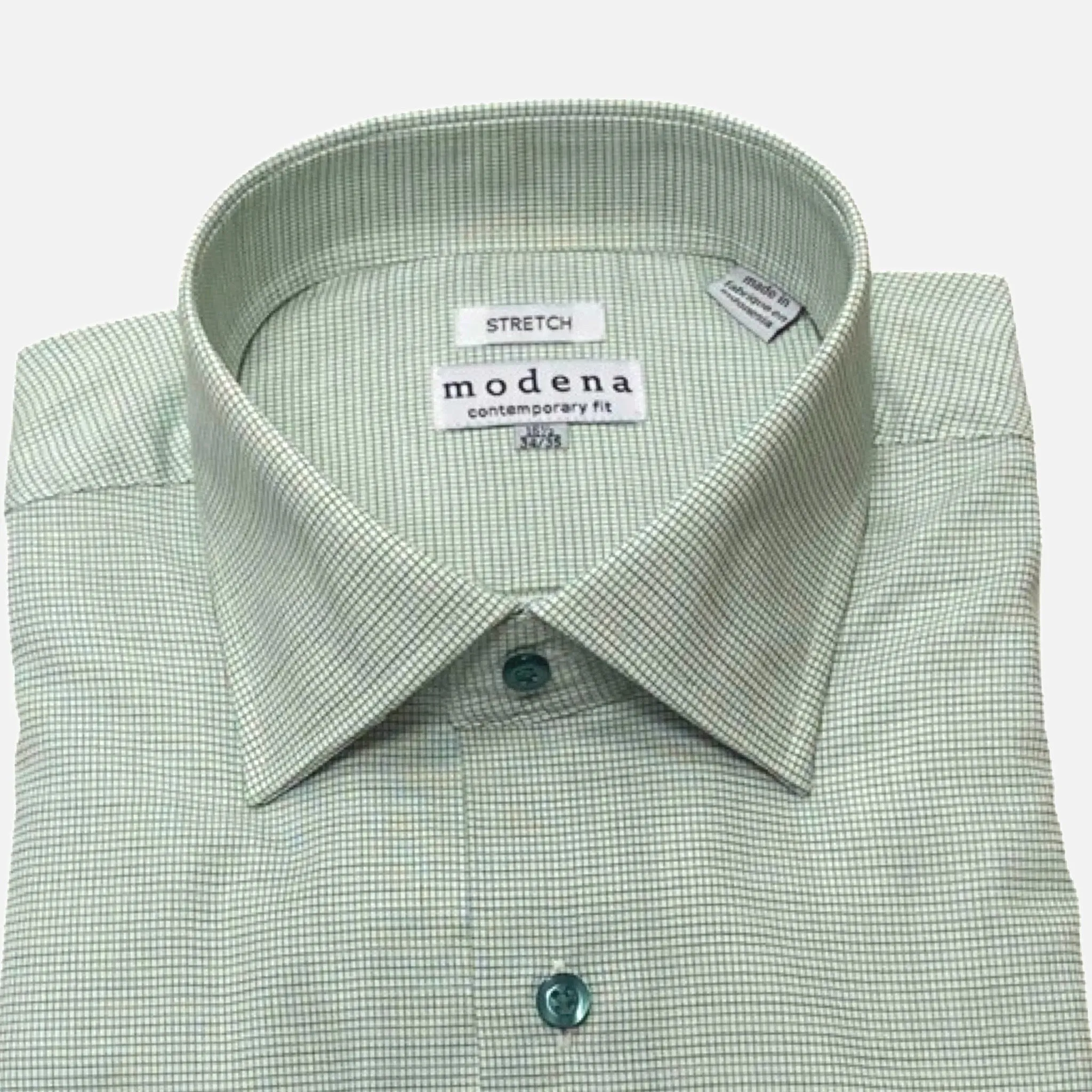 Modena Contemporary Fit Dress Shirt: Green Mini Check Line Pattern"