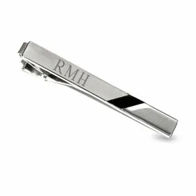 Onyx Slant Stripe Engravable Silver-Tone Tie Bar (1 Line) of Trendolla