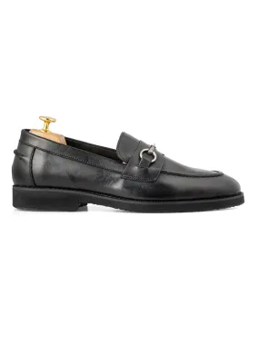 Penny Loafer Horsebit Silver Buckle - Black Leather (Crepe Sole)