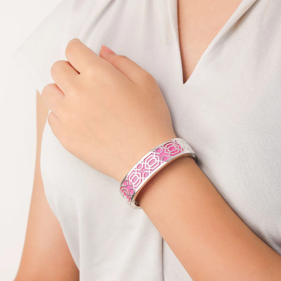 Peranakan Grace Bangle - Guava Pink - Sterling Silver