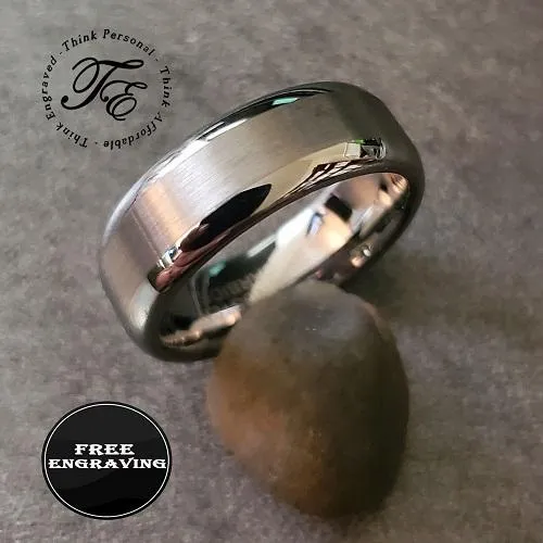 Personalized Men's Tungsten Promise Ring - Brushed Steel Outer Band