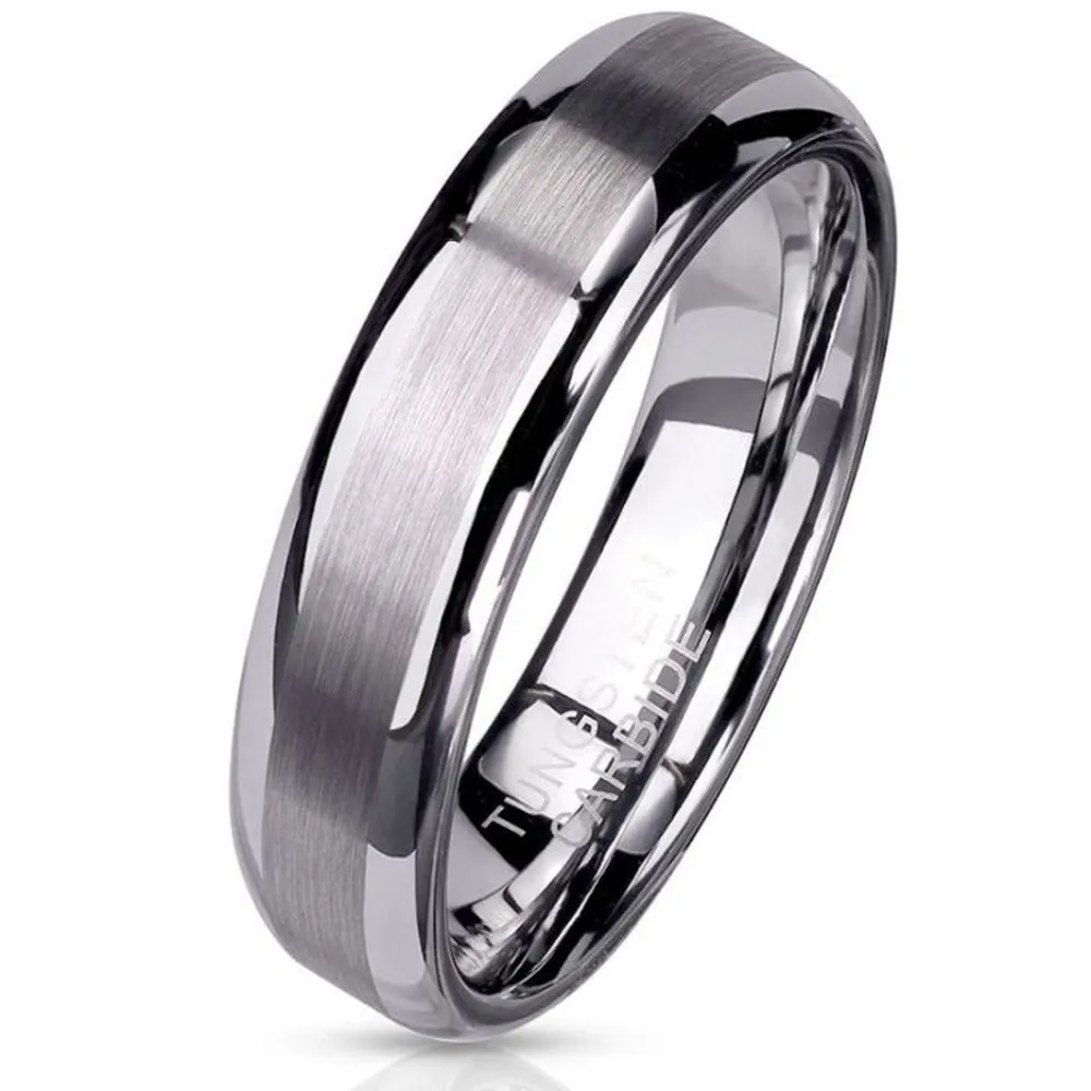 Personalized Men's Tungsten Promise Ring - Brushed Steel Outer Band