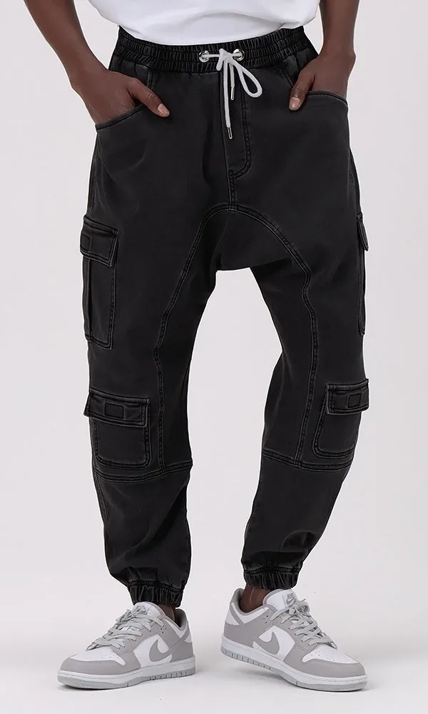 QL Relaxed Denim Cuffed Cargo Stretch in Black