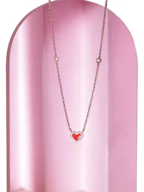 Rubans 925 Silver 18K Rose Gold Plated Red Heart Studded Charm Necklace