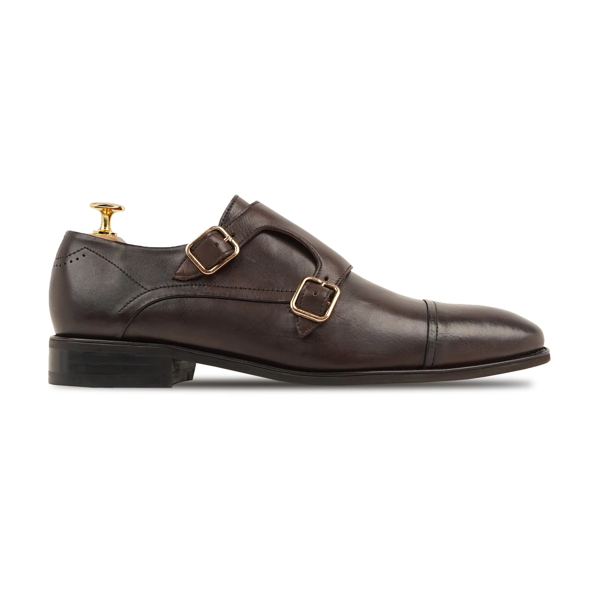 Sanford - Men's Dark Brown Calf Leather Double Monkstrap