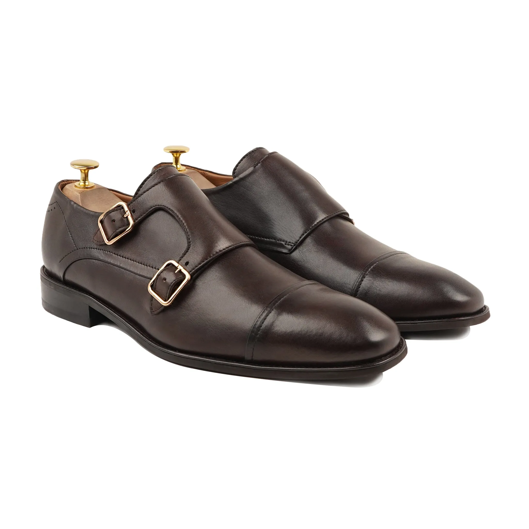 Sanford - Men's Dark Brown Calf Leather Double Monkstrap