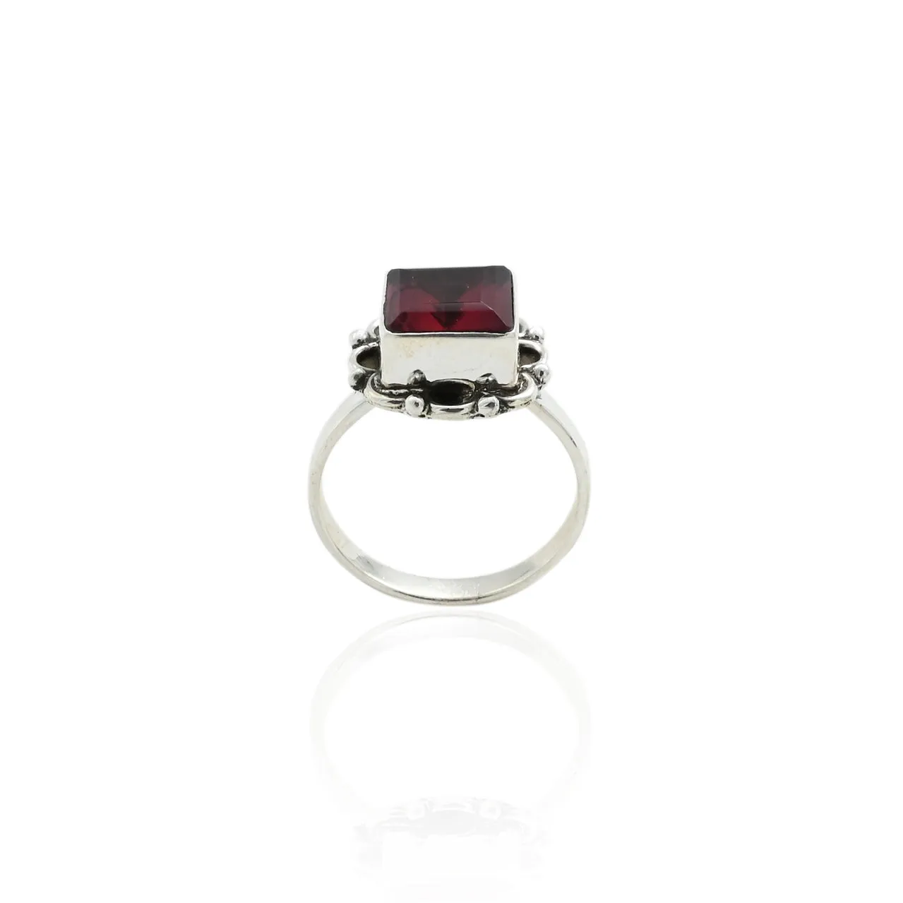 Silver Charming Dark Maroon Gemstone Ring