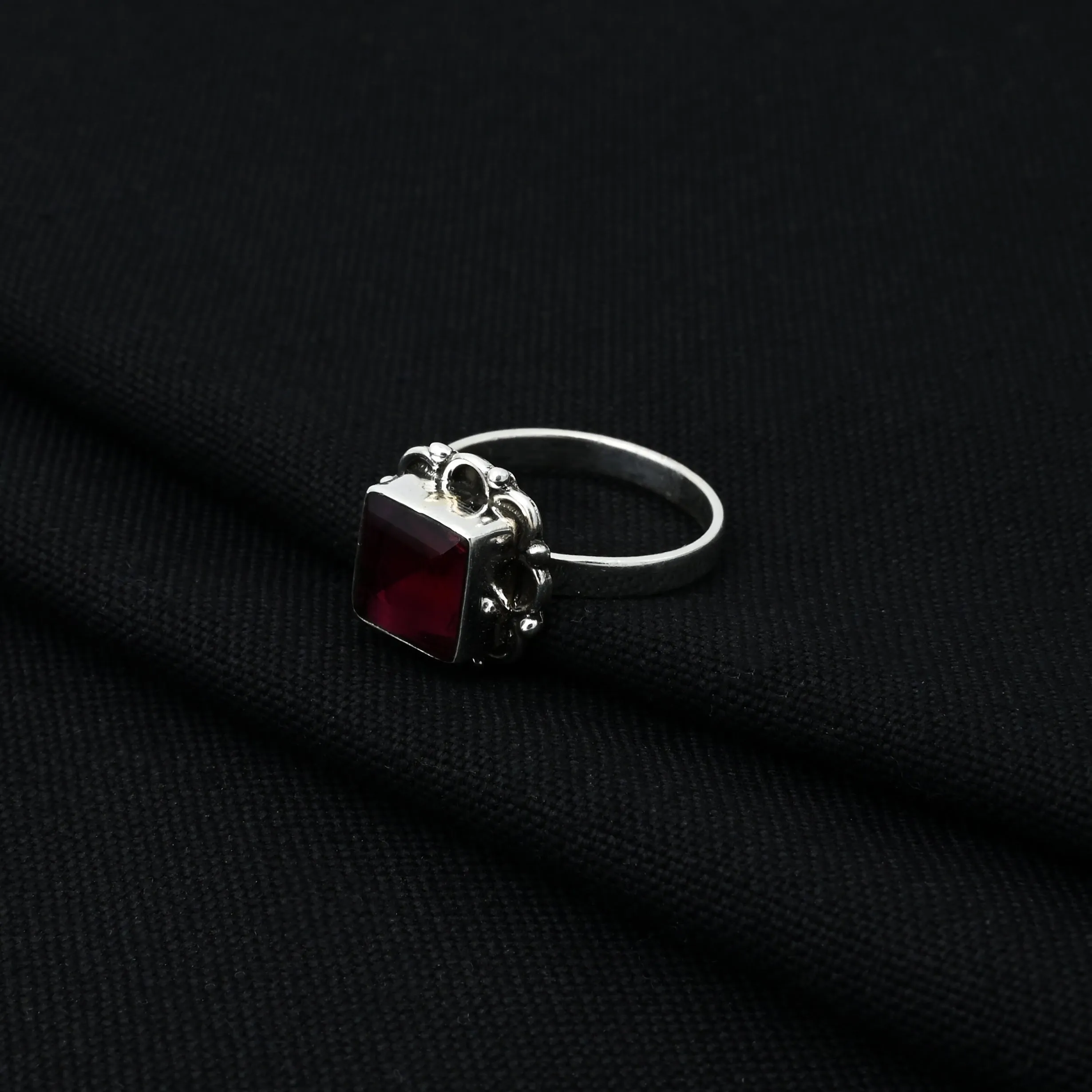 Silver Charming Dark Maroon Gemstone Ring