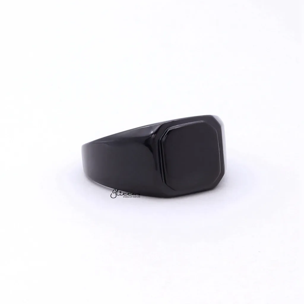 Stainless Steel Square Flat Top Signet Ring - Black