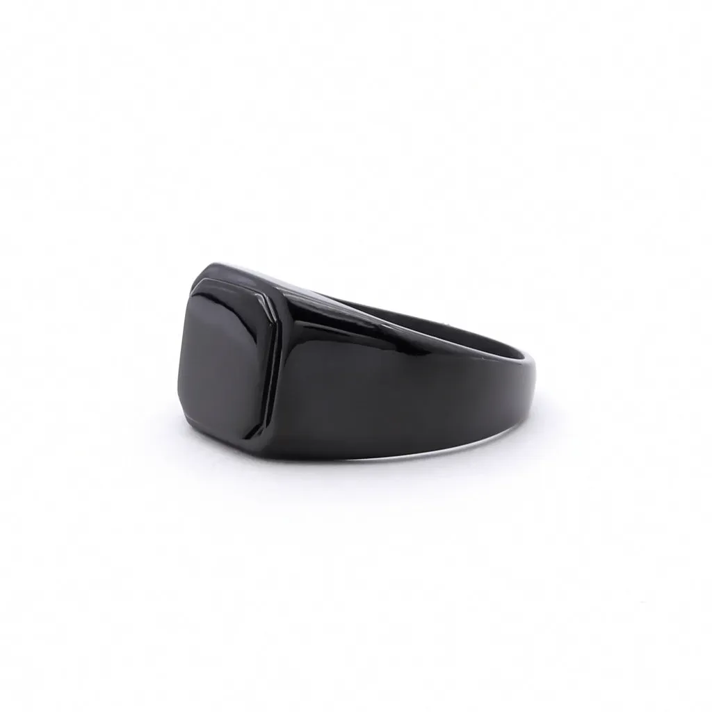 Stainless Steel Square Flat Top Signet Ring - Black