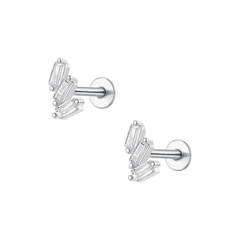 Sterling Silver Hypoallergenic Cartilage Flat Back Studs Earrings