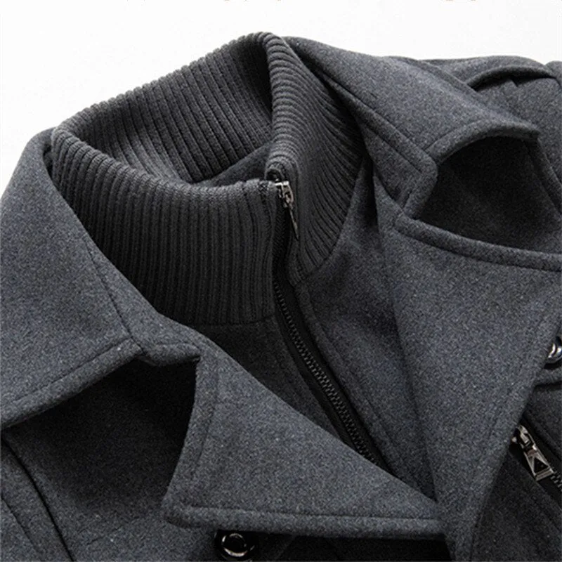 Stylish Winter Double Collar Wool Coat