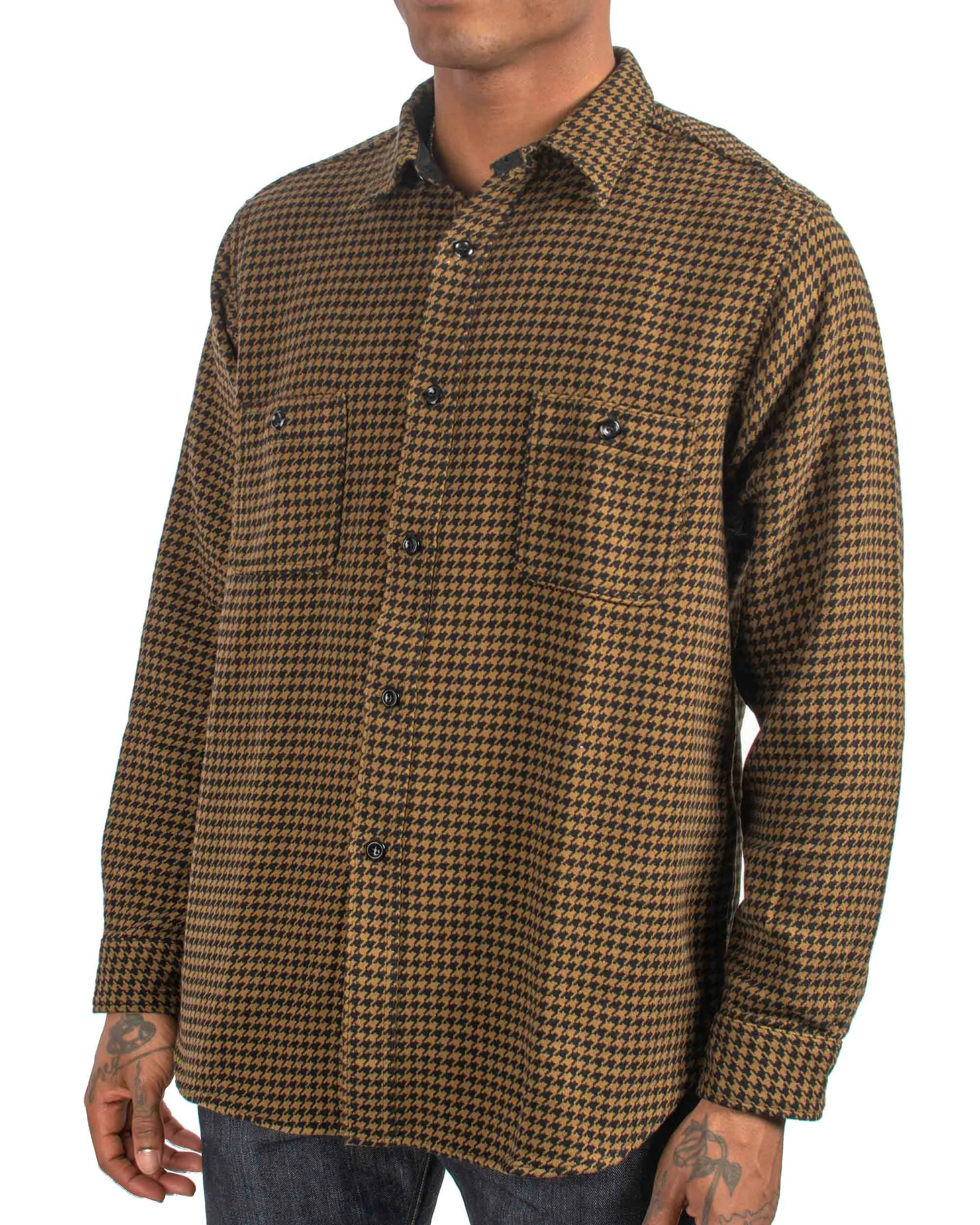 The Real McCoy's MS21102 8HU Houndstooth Flannel Shirt Mustard