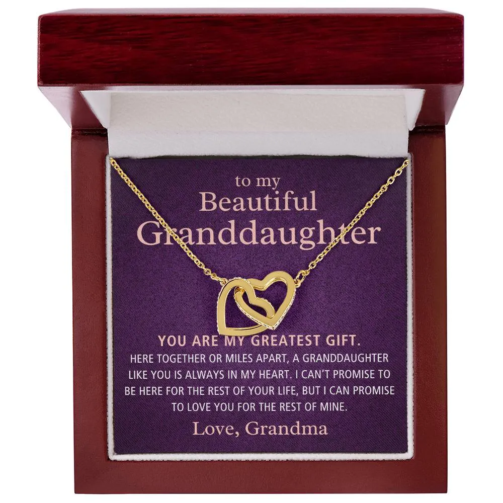 To My Beautiful Granddaughter Gift From Grandma, Here Together or Miles Apart, Interlock Heart Pendant Necklace