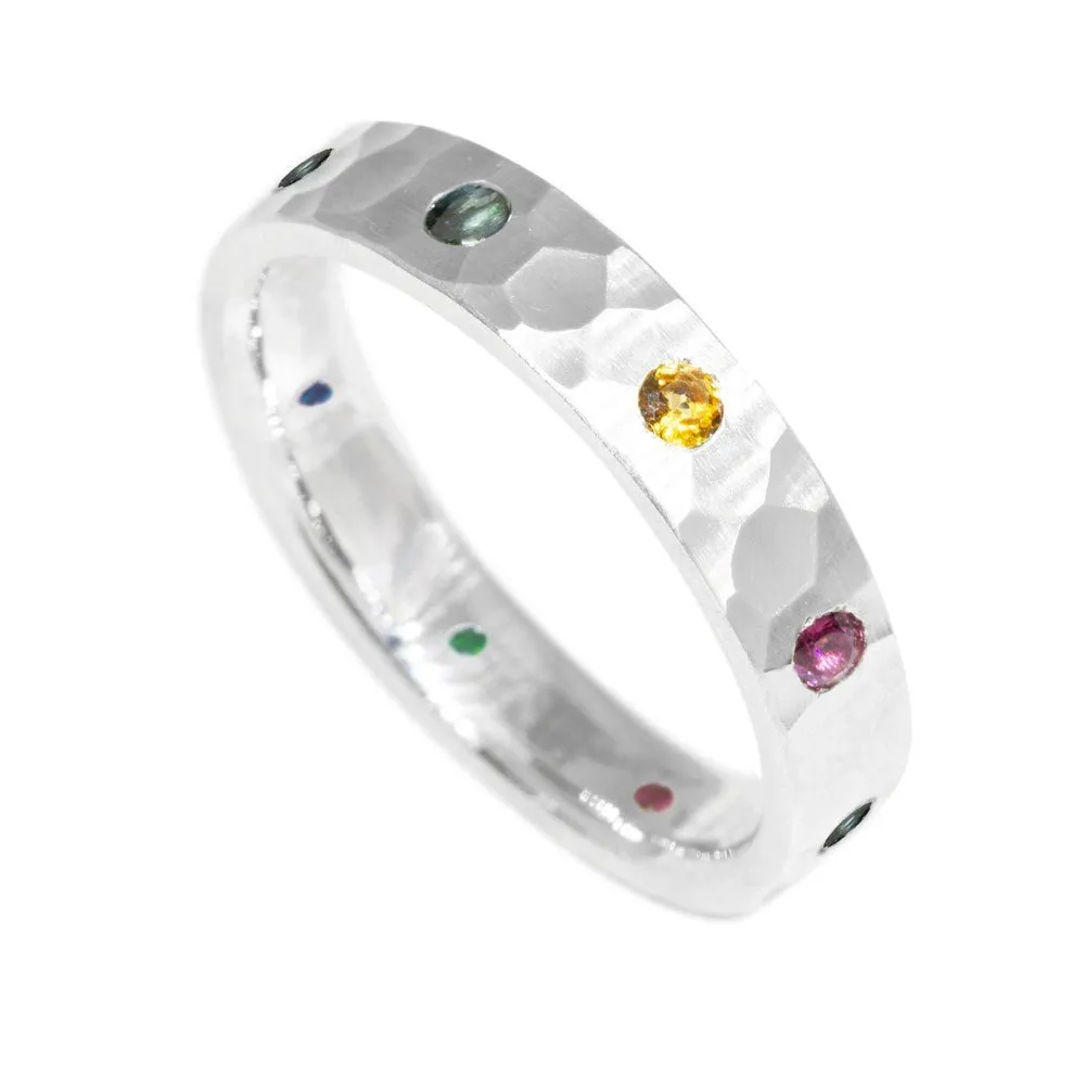 Tourmaline Cigar Band Ring Hammer Silver