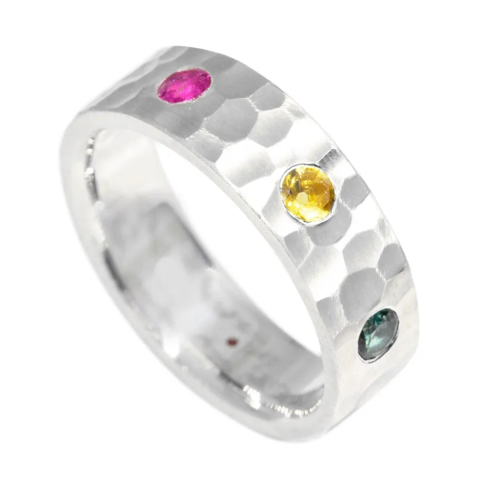 Tourmaline Cigar Band Ring Hammer Silver