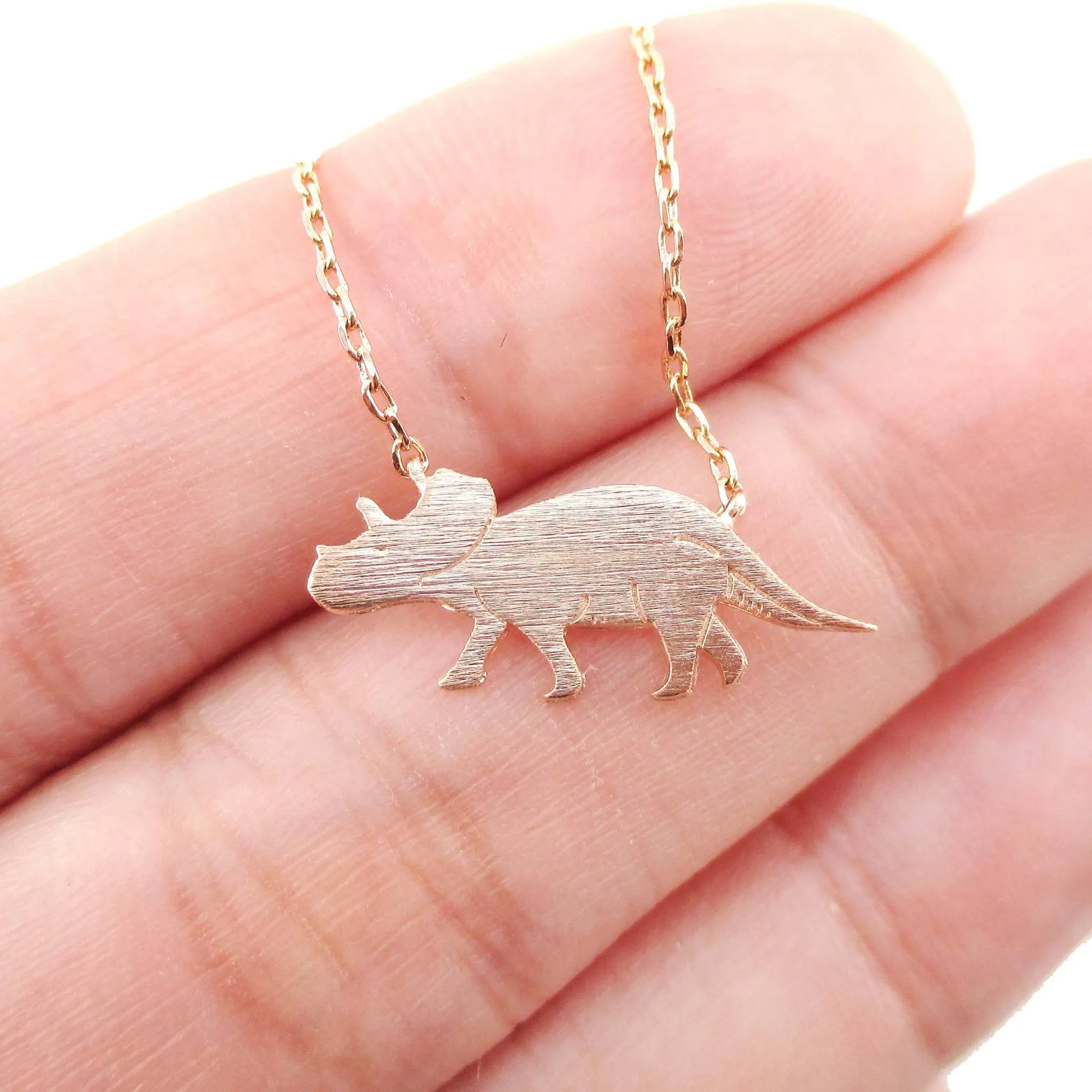 Triceratops Dinosaur Silhouette Jurassic World Themed Charm Necklace in Rose Gold