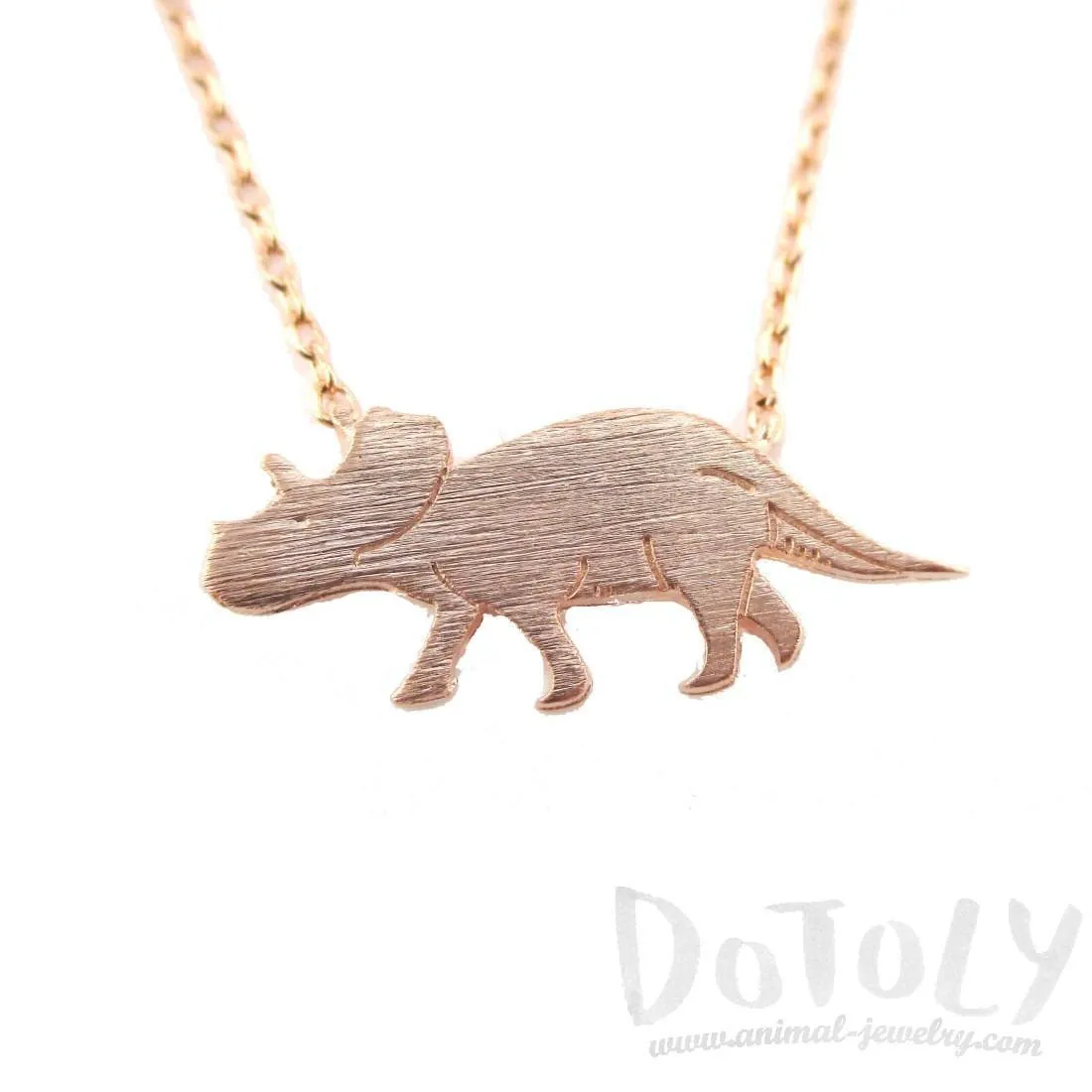 Triceratops Dinosaur Silhouette Jurassic World Themed Charm Necklace in Rose Gold