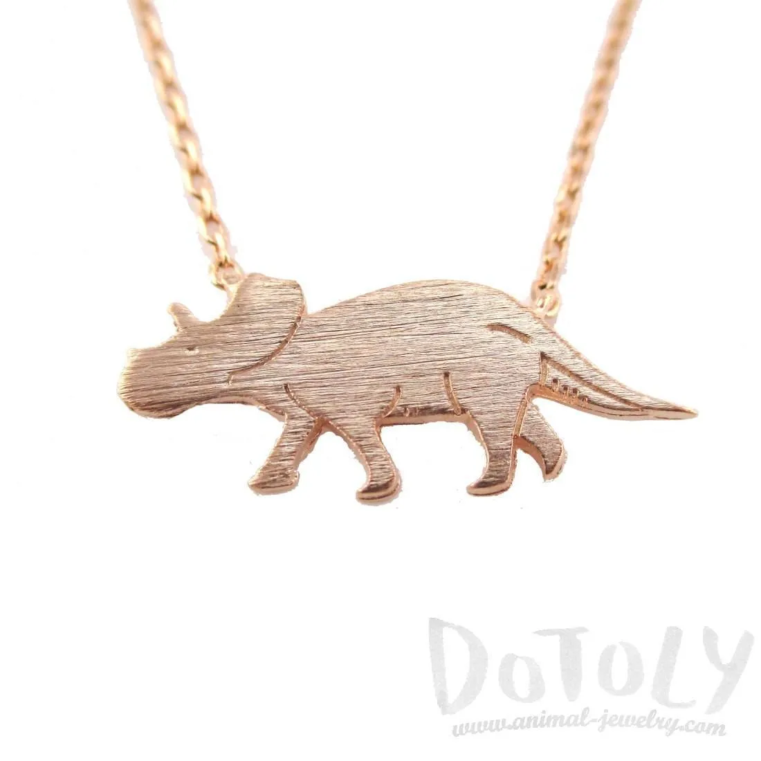 Triceratops Dinosaur Silhouette Jurassic World Themed Charm Necklace in Rose Gold