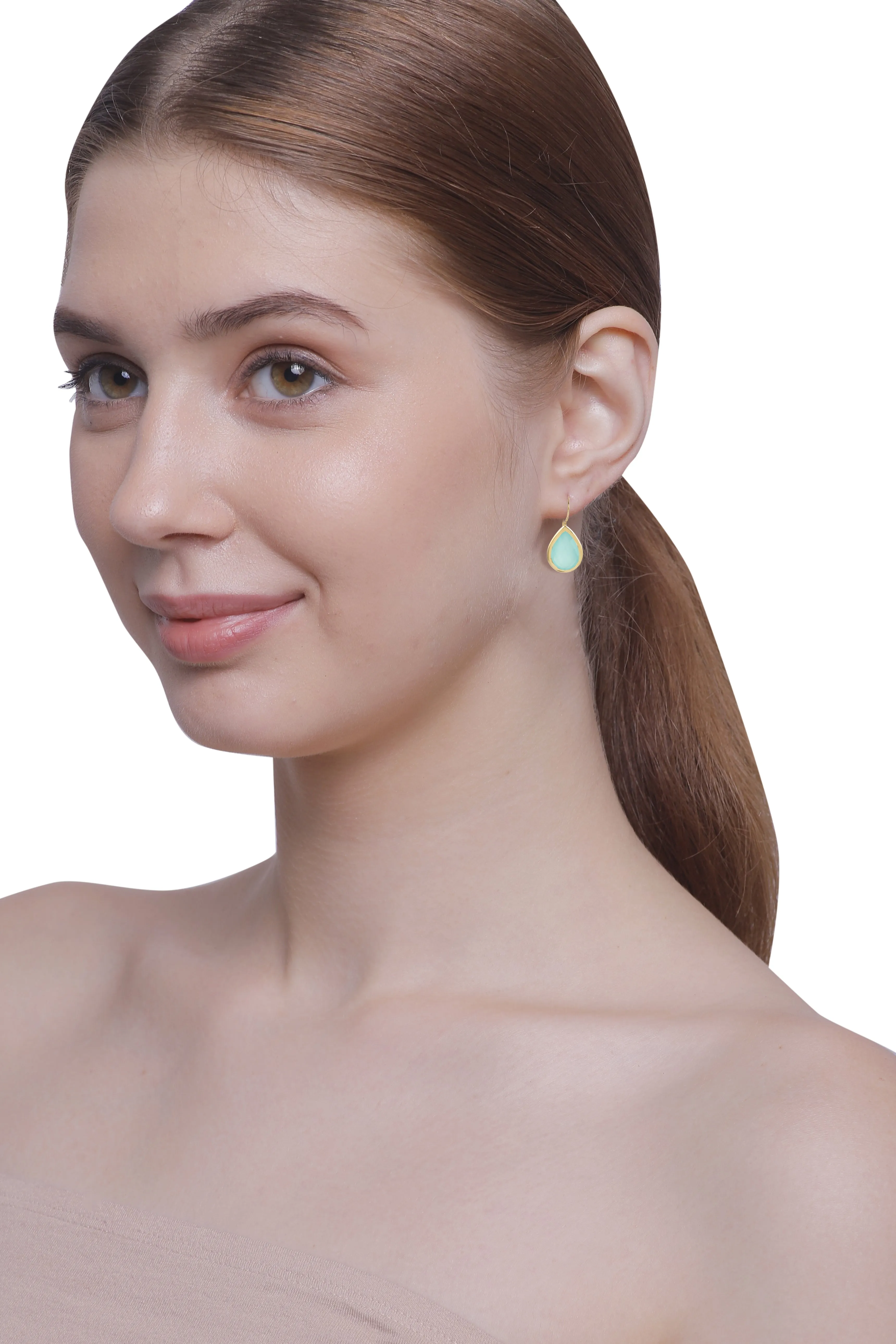 Vama | Valencia Earrings | Metal-Sterling Silver | Stone-Aqua Chalcedony | Finish-Shiny