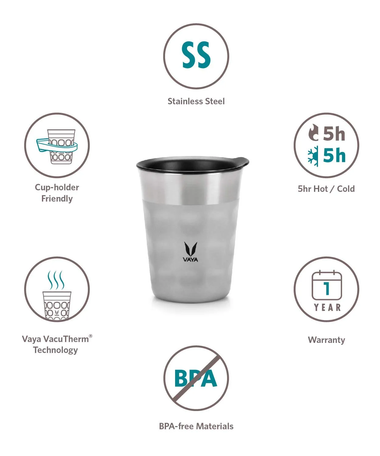 VAYA POPCUP, Insulated Stainless Steel Tumbler, Double-Walled Cup, Easy Hold, 250ml