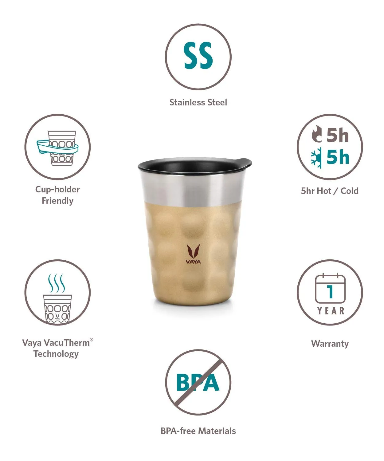 VAYA POPCUP, Insulated Stainless Steel Tumbler, Double-Walled Cup, Easy Hold, 250ml