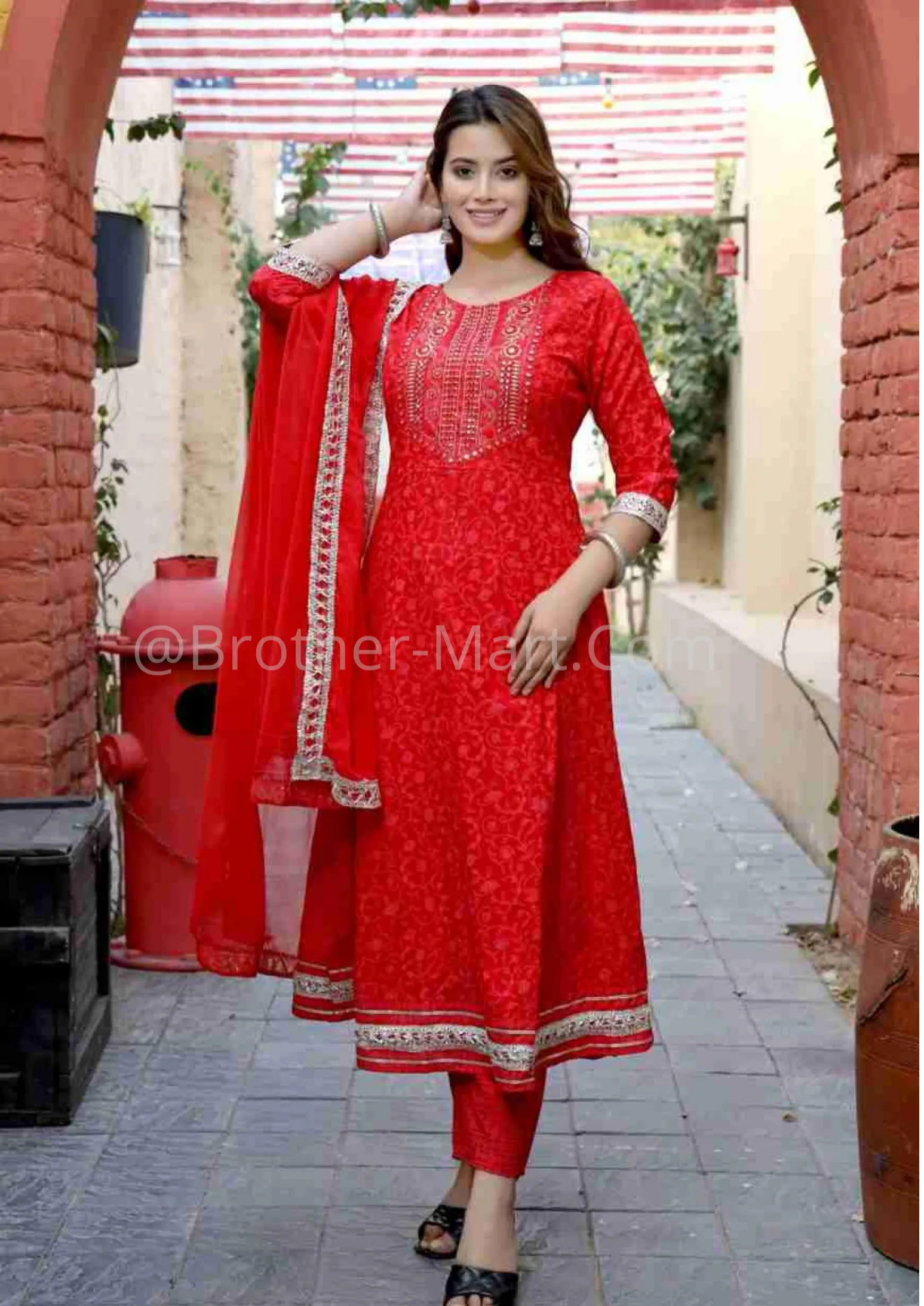 Women Red Printed  Kurta Set