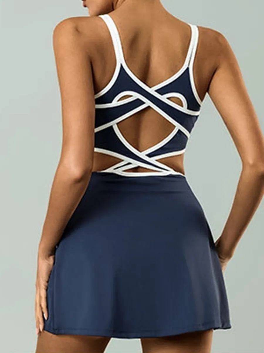 ZASUWA Female Cross Back Contrast Color Tennis Dress